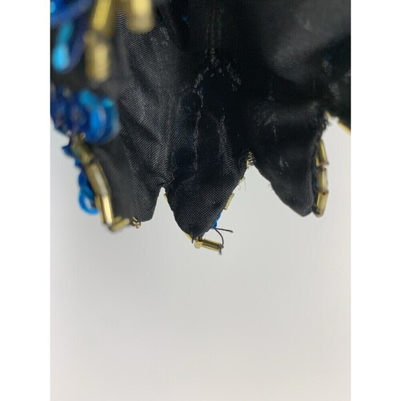Stenay Silk Beaded Dress Sheath Short Sleeves Blue Black Peacock Feathers Size 6 - Picture 13 of 16